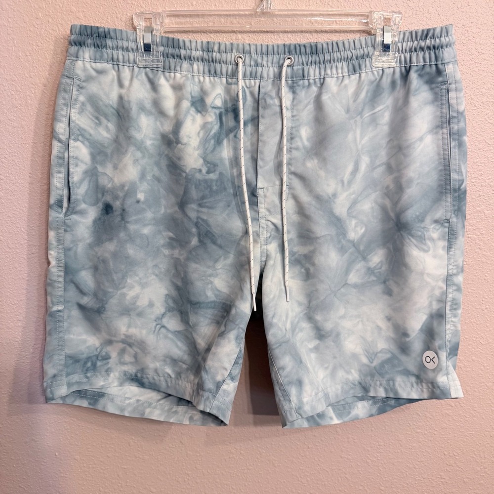 Outerknown Nomadic Volley Shorts Mens Medium Blue Tie Dye Swim Trunks Quick Dry